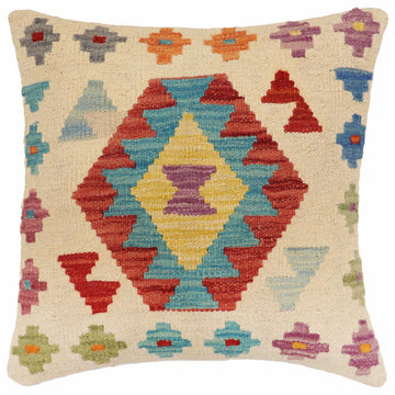handmade Traditional Pillow Beige Red Hand-Woven SQUARE 100% WOOL Hand woven turkish pillow2' x 2'
